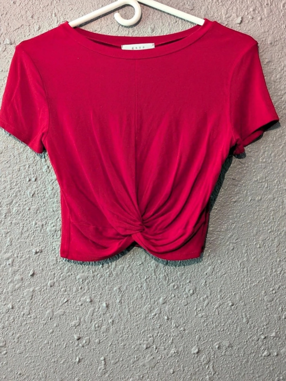 Gaze Short Sleeve Twist Front Top in Red
